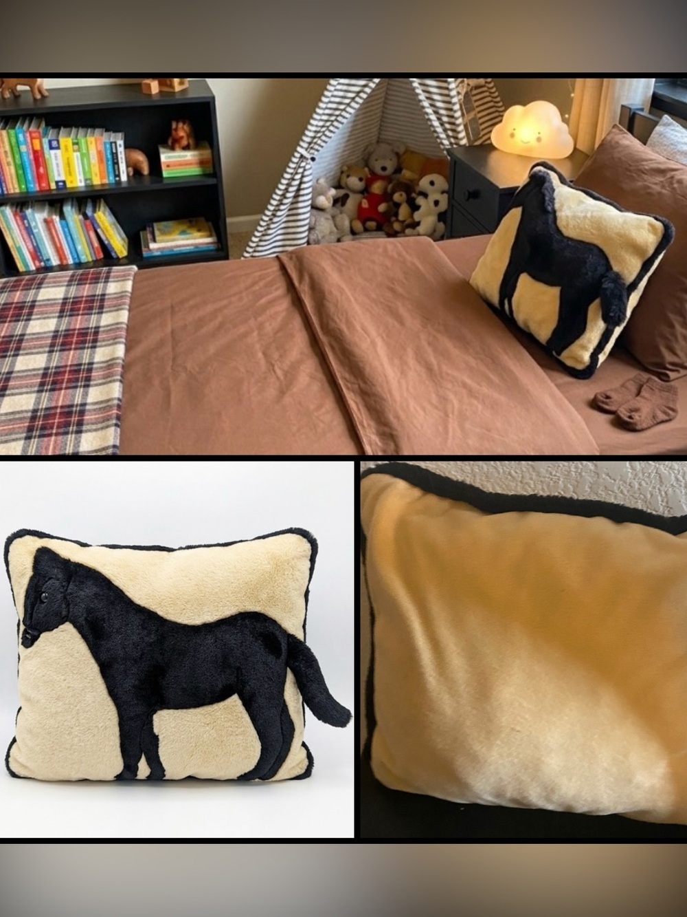 Horse Appliqué Equestrian 3D
Tan Black Trim Plush 14x12 Western Throw Pillow